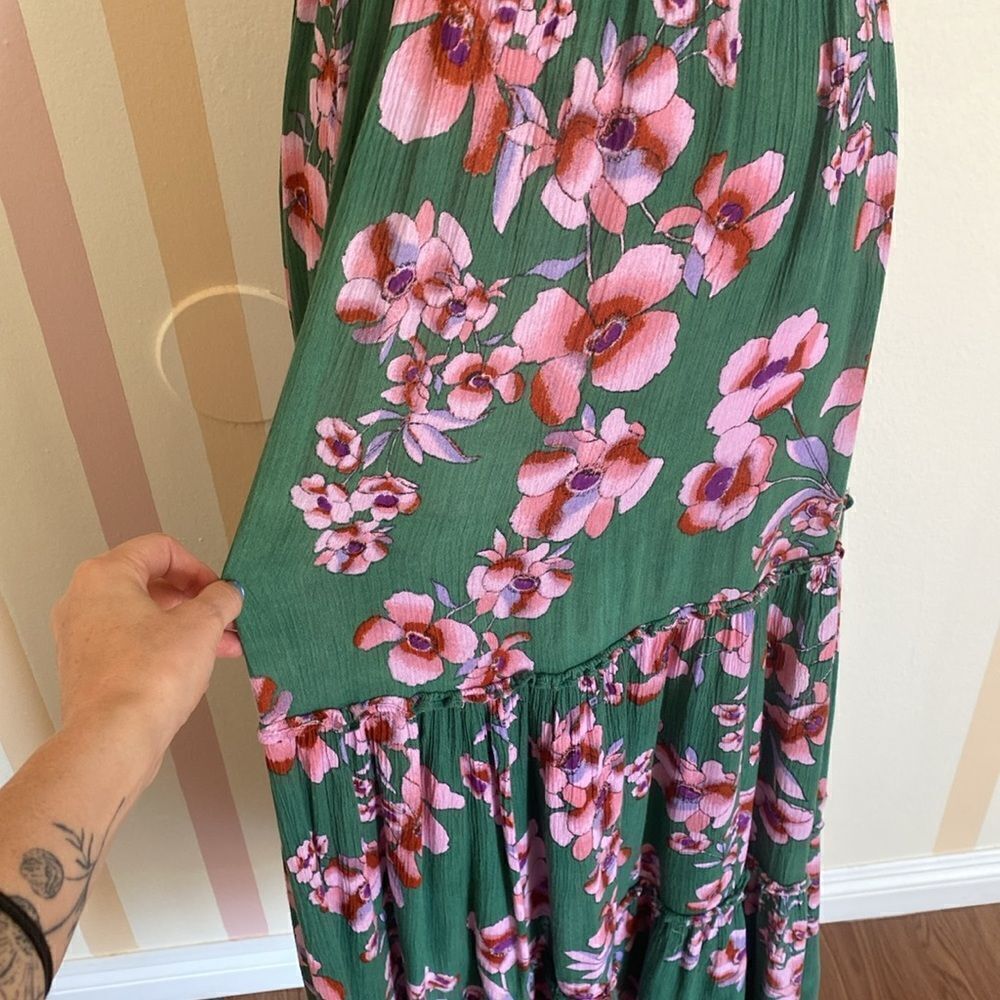 Free People Dark Green and Pink Garden Party Maxi Dress Size Medium - Picture 14 of 15